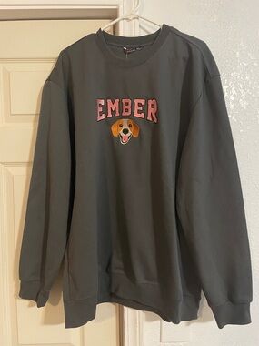 Ember Embroidered Crewneck Sweatshirt - Gray with Pink Lettering